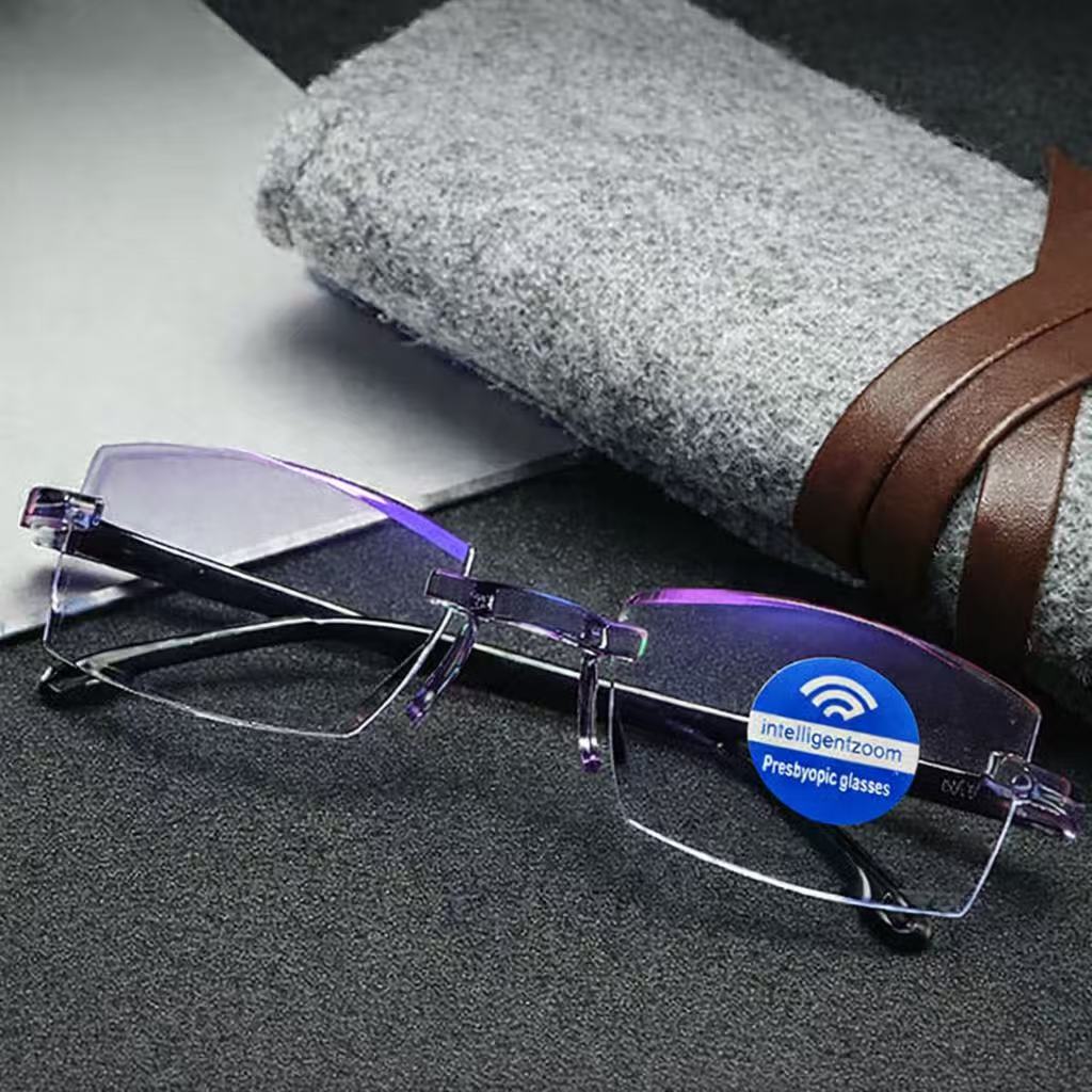 Pack de gafas antirayos azules multifocales autograduable mas funda de cuero